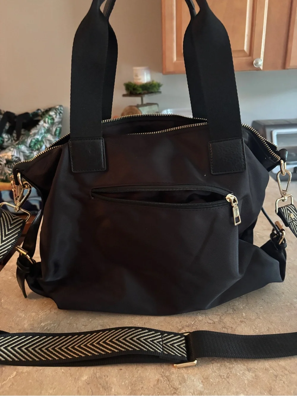 Women’s Black Nylon Multi-Pocket Tote Bag